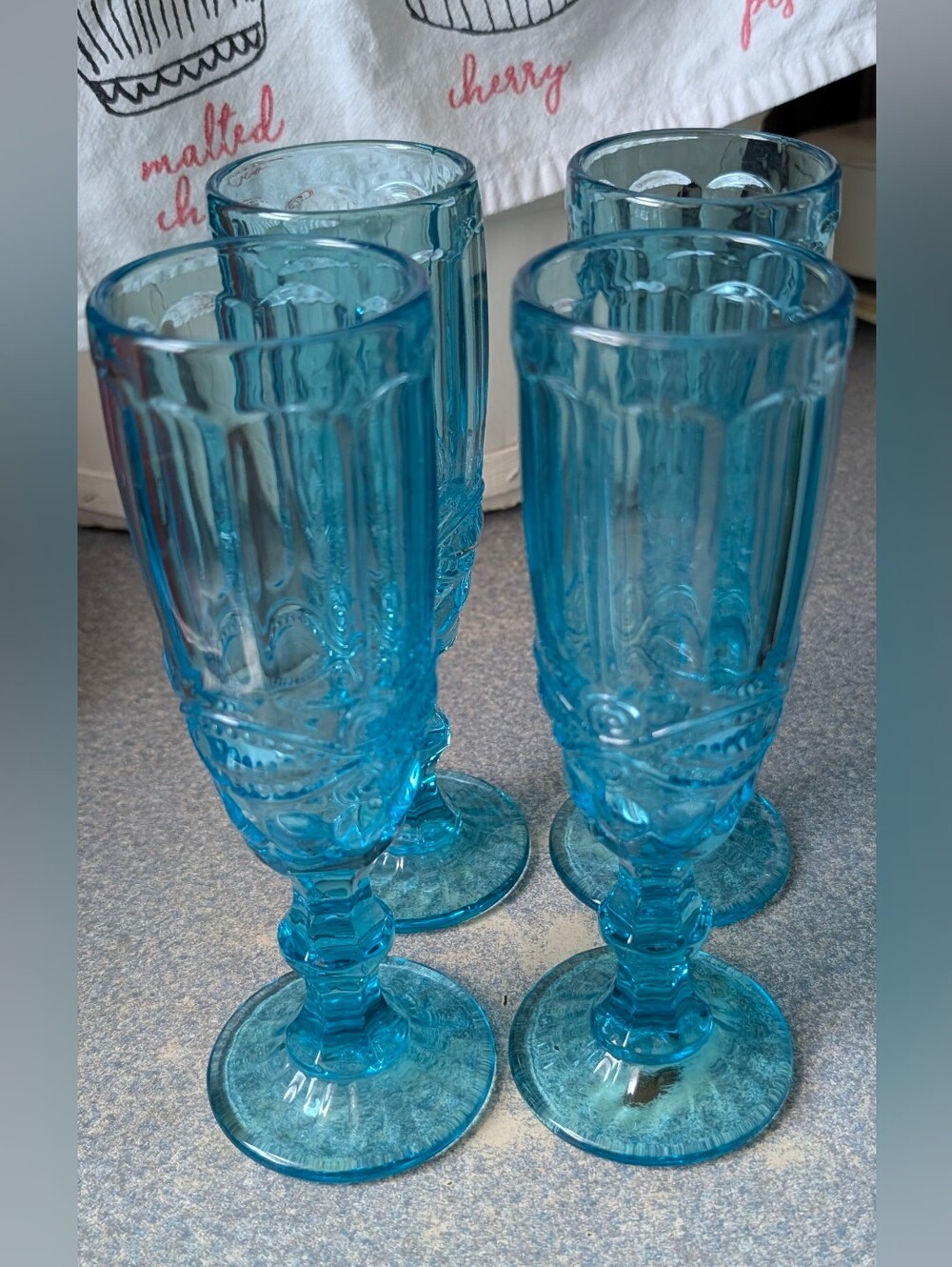 Vintage Aqua Blue Champagne Flute Glasses(4)